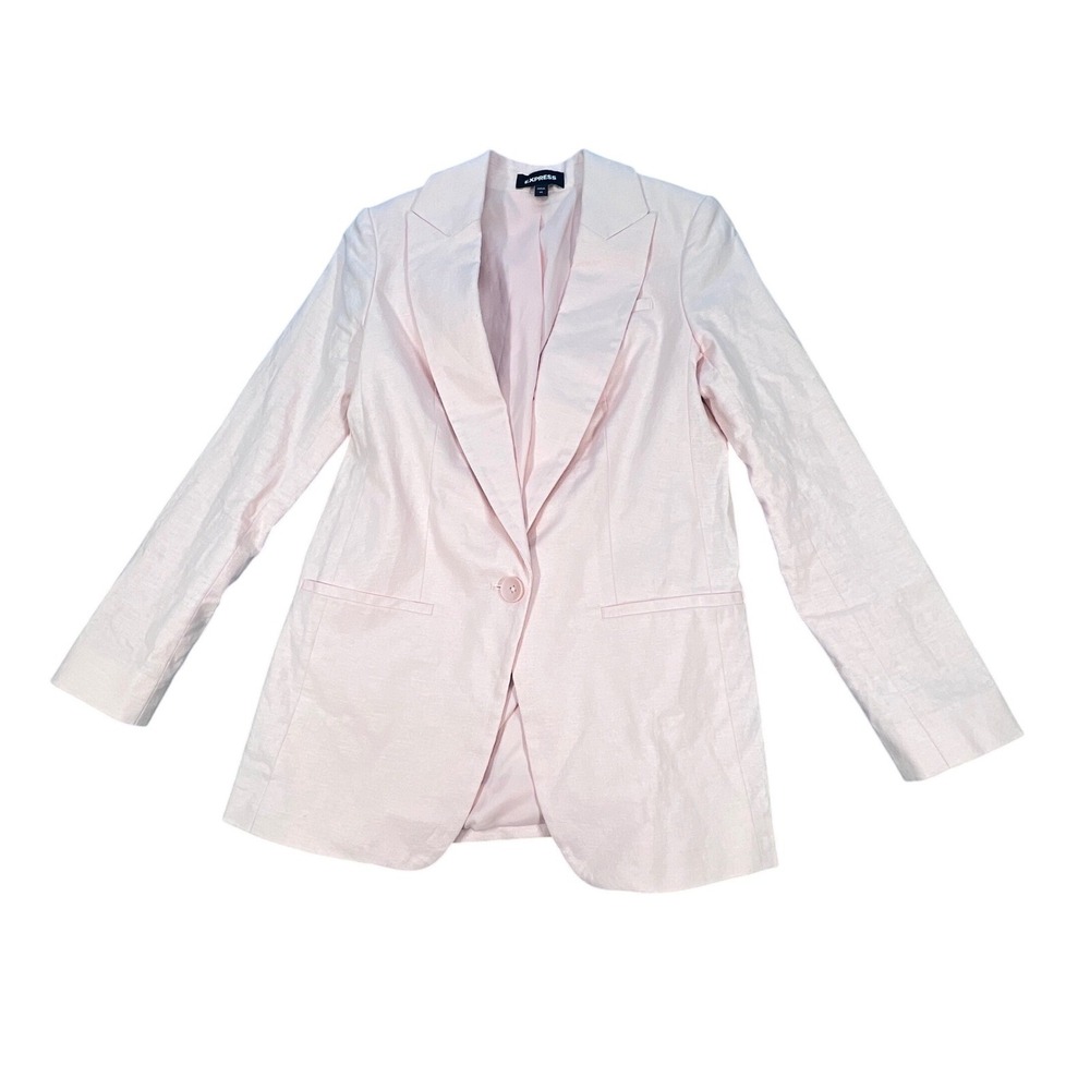 Express Pink Linen Blend Single Button Blazer Women XS